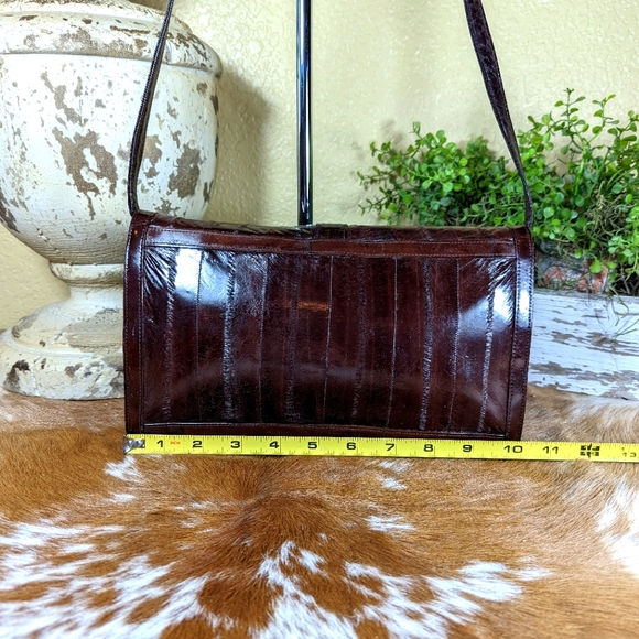 Eel Skin Vintage Brown Crossbody Clutch Bag Purse 1980's - Picture 2 of 8